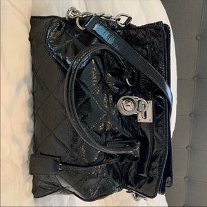 Michael Kors MK black patent Hamilton large bag